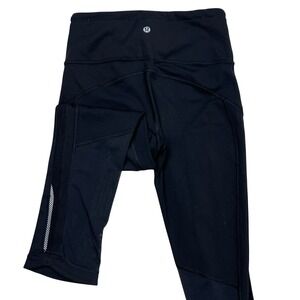 Lululemon Leggings Womens Size 4 Black Crop Mesh Panel‎ Activewear Yoga